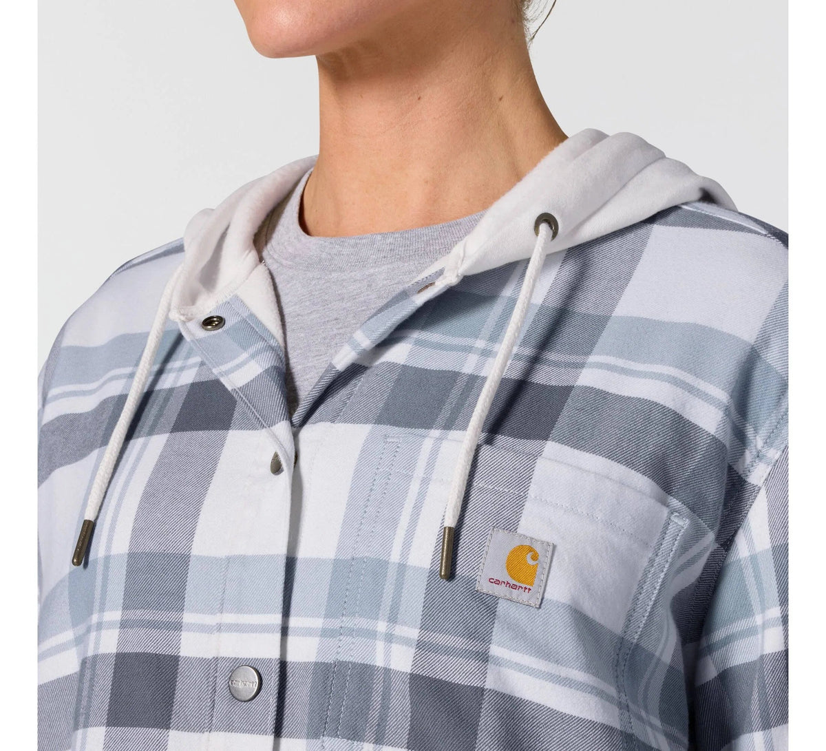 Women's Hooded Plaid Shirt Jacket - Blue