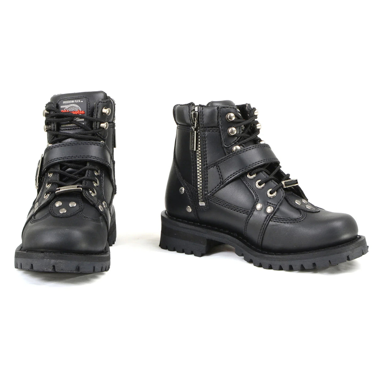 Women's Lace-Up Motorcycle Boots - Black
