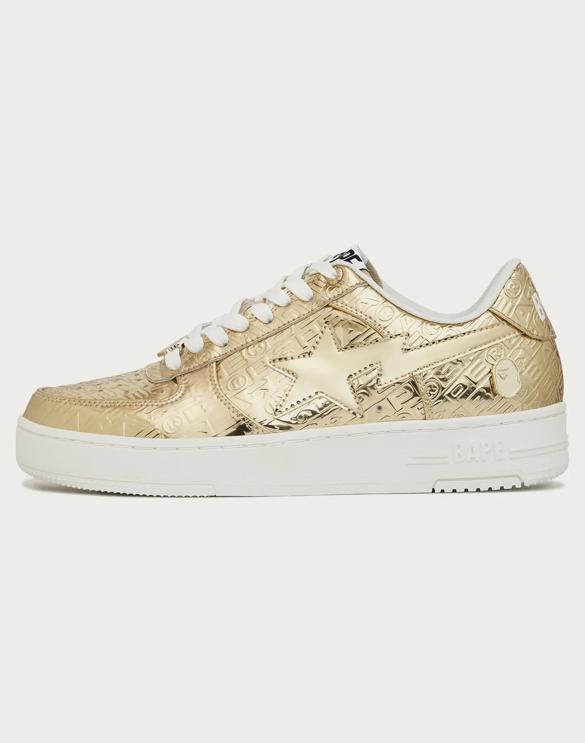 Men's Synthetic Leather Low-Top Sneakers - Gold