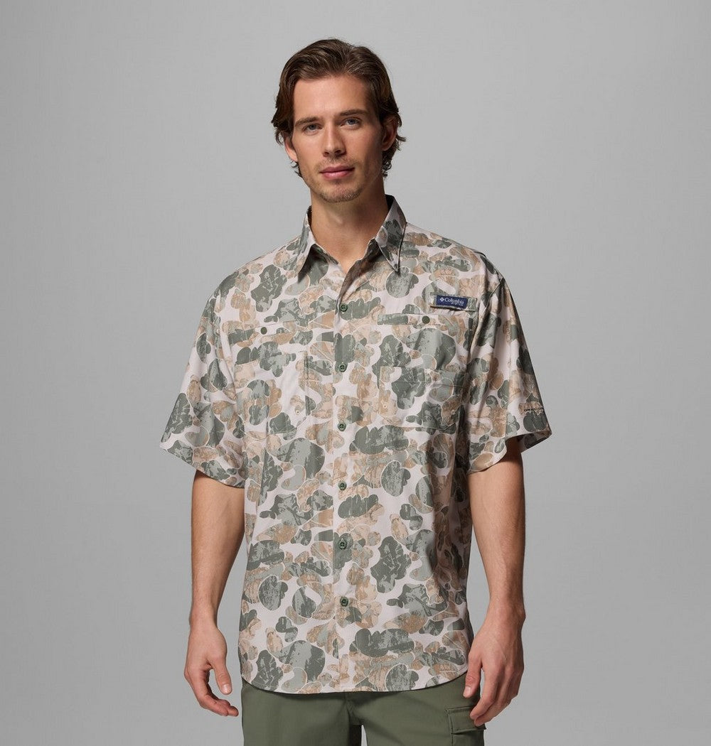 Men's Vented Short-Sleeve Fishing Shirt - Green Gingham