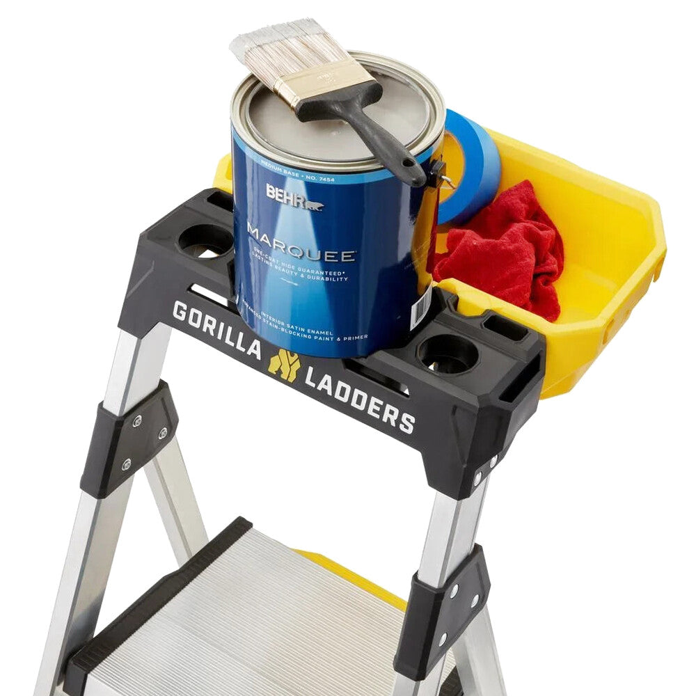 Gorilla Ladders Aluminum Dual Platform Ladder With Project Bucket, 5.5 Ft, 300 Lb Capacity