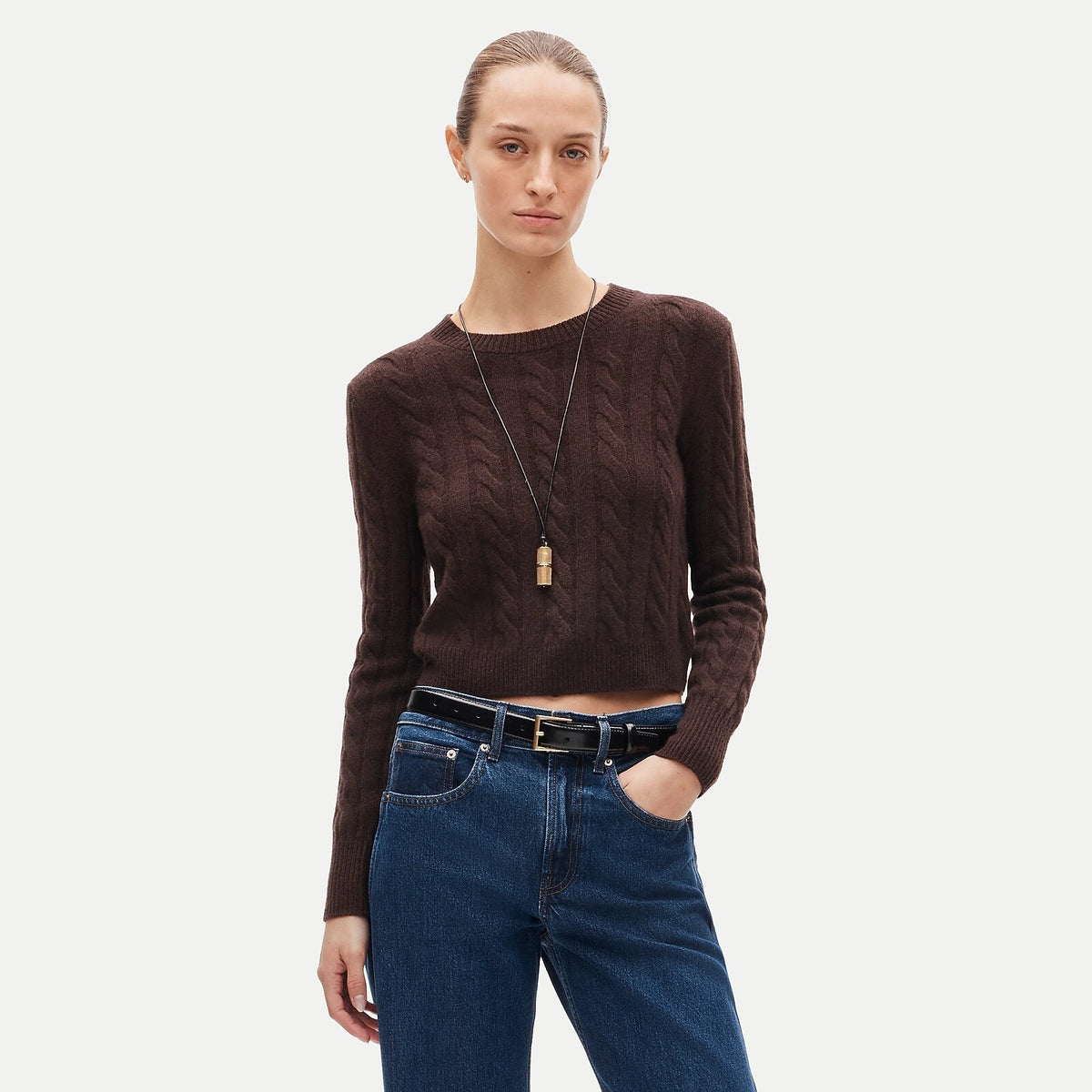 Women's Cable-Knit Cashmere Crewneck Sweater - Navy
