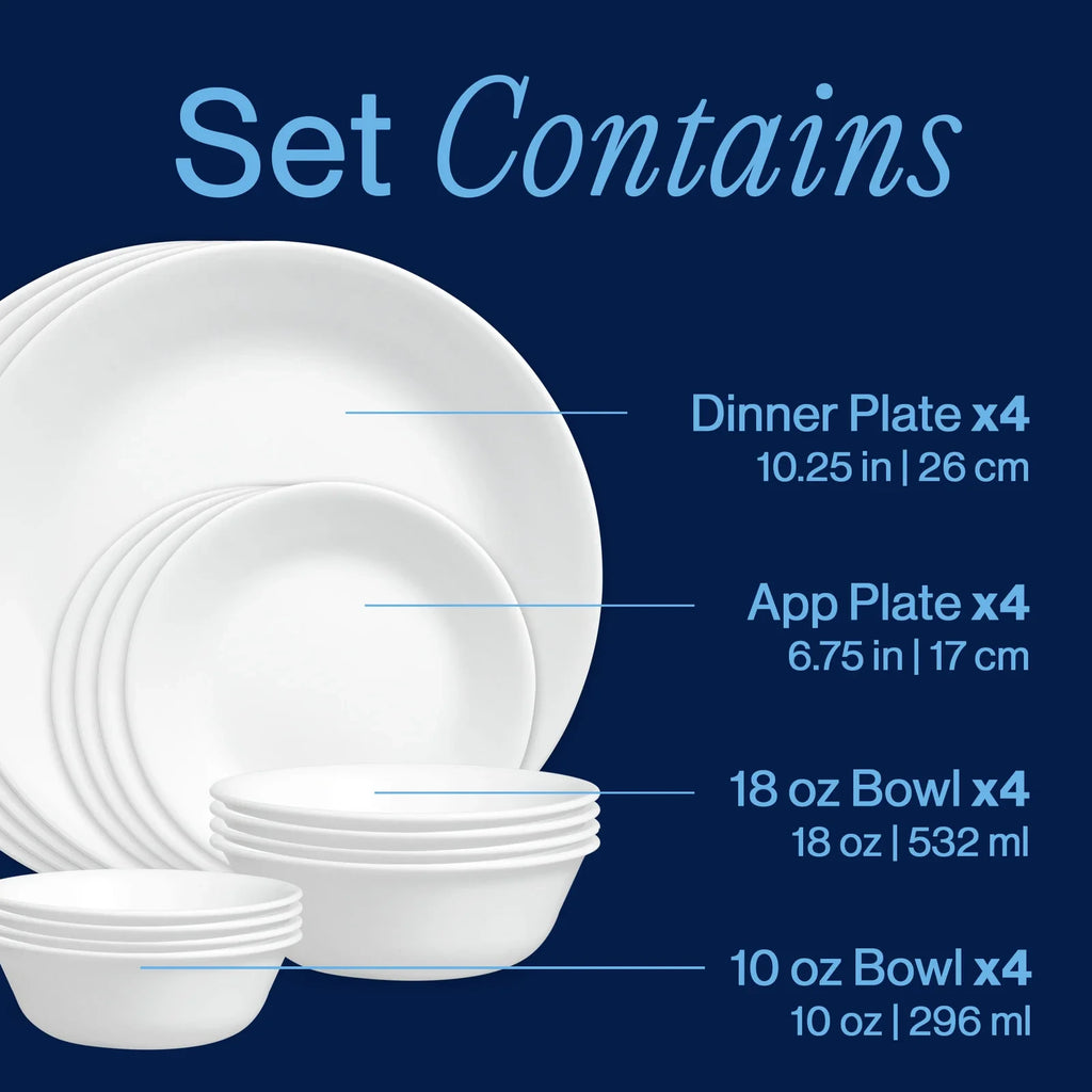 16-Piece White Mugless Dinnerware Set