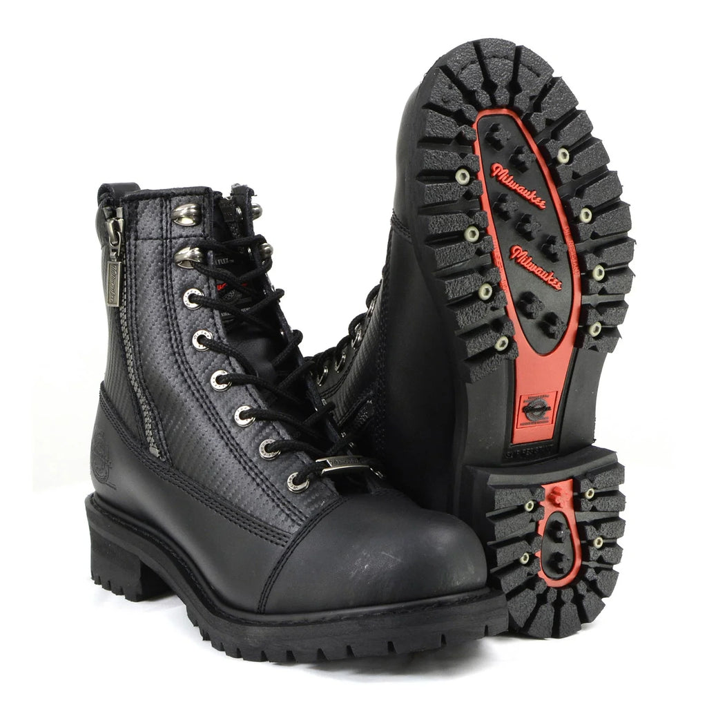 Men's Leather Motorcycle Boots - Black