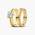 Heart Detail Polished and Pavé Ring Set