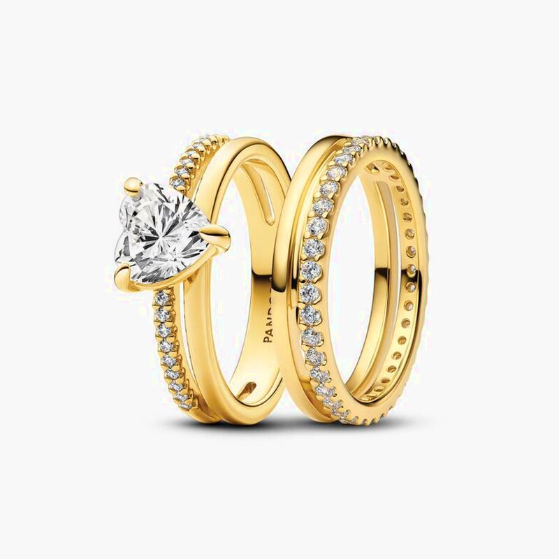 Heart Detail Polished and Pavé Ring Set