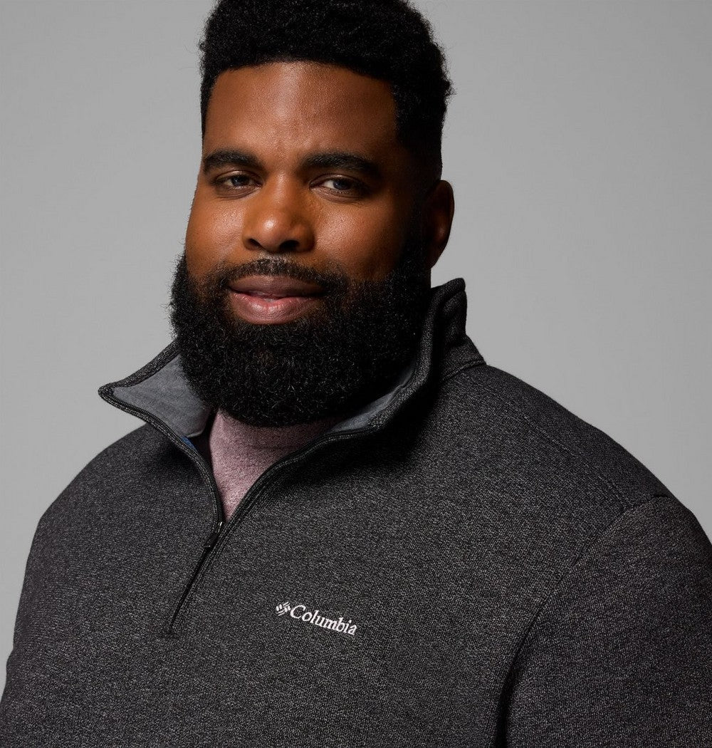 Men's Big Cotton-Blend Half-Zip Pullover - Black