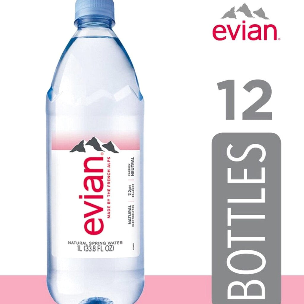 Evian Natural Spring Water 1L Bottles, 12 Pack