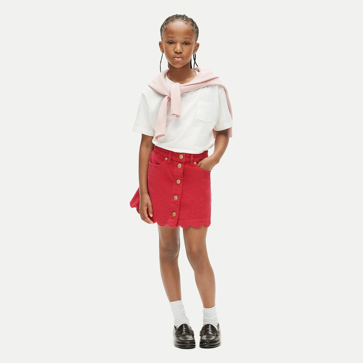 Girls' Scalloped Corduroy Skirt - Ecru