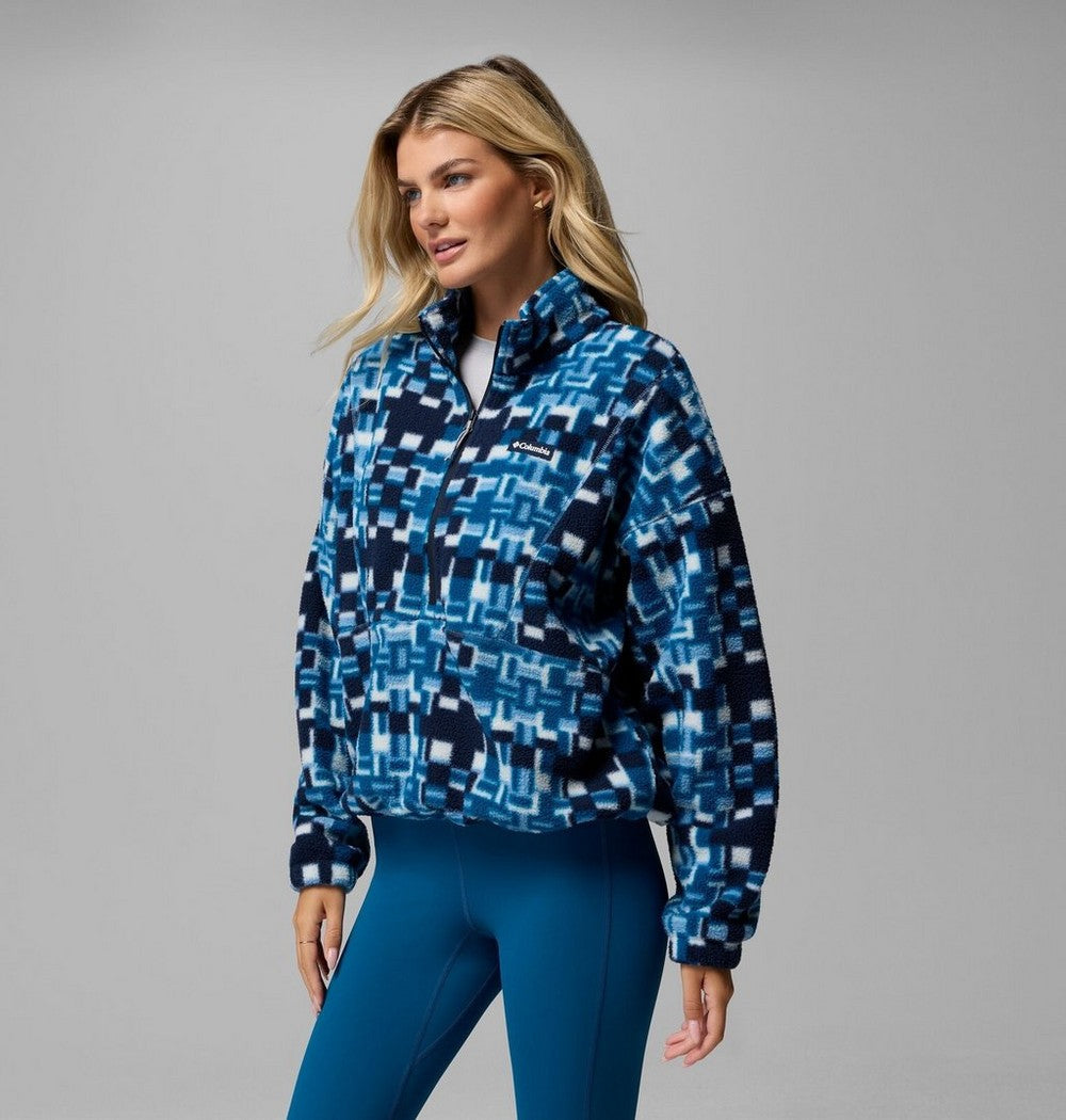 Women's Printed Fleece Half-Zip Pullover - Mauve
