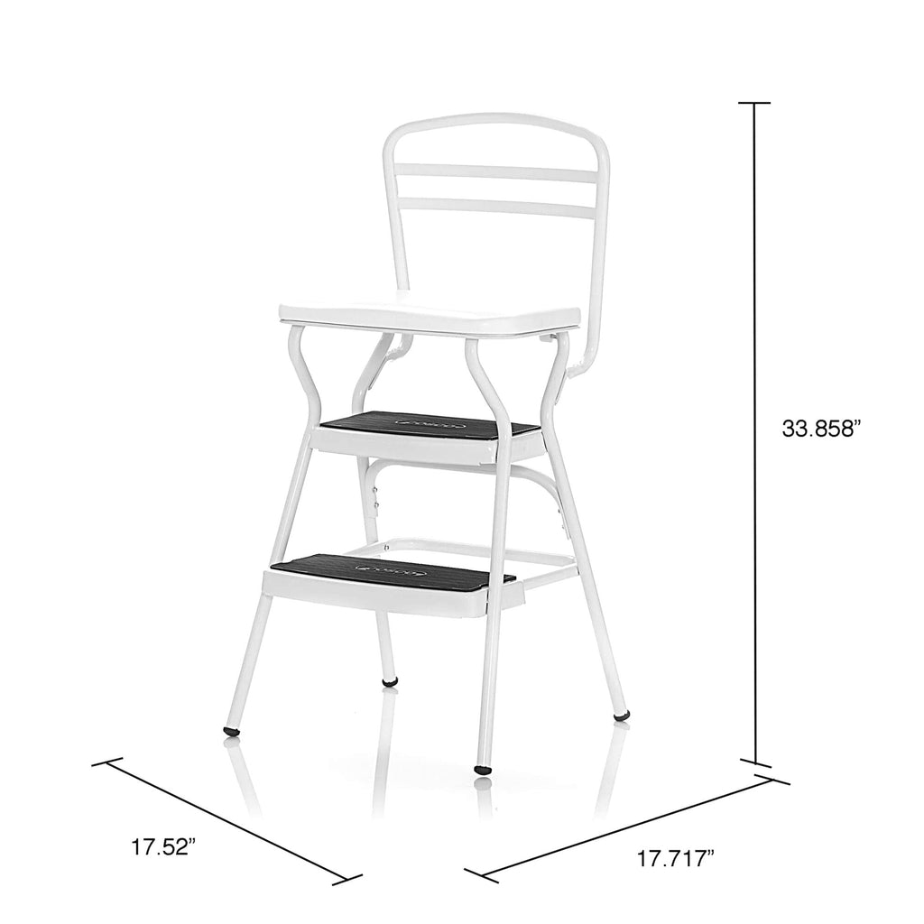 COSCO Stylaire Retro Chair And Step Stool With Flip-Up Seat - White, One Pack