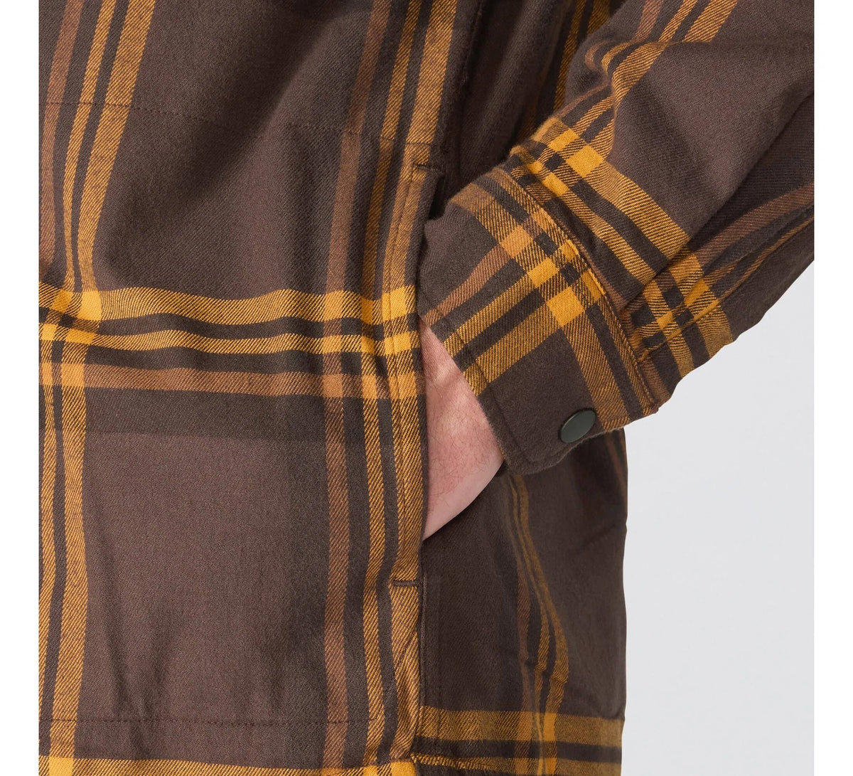 Men's Hooded Fleece-Lined Plaid Shirt Jacket - Brown