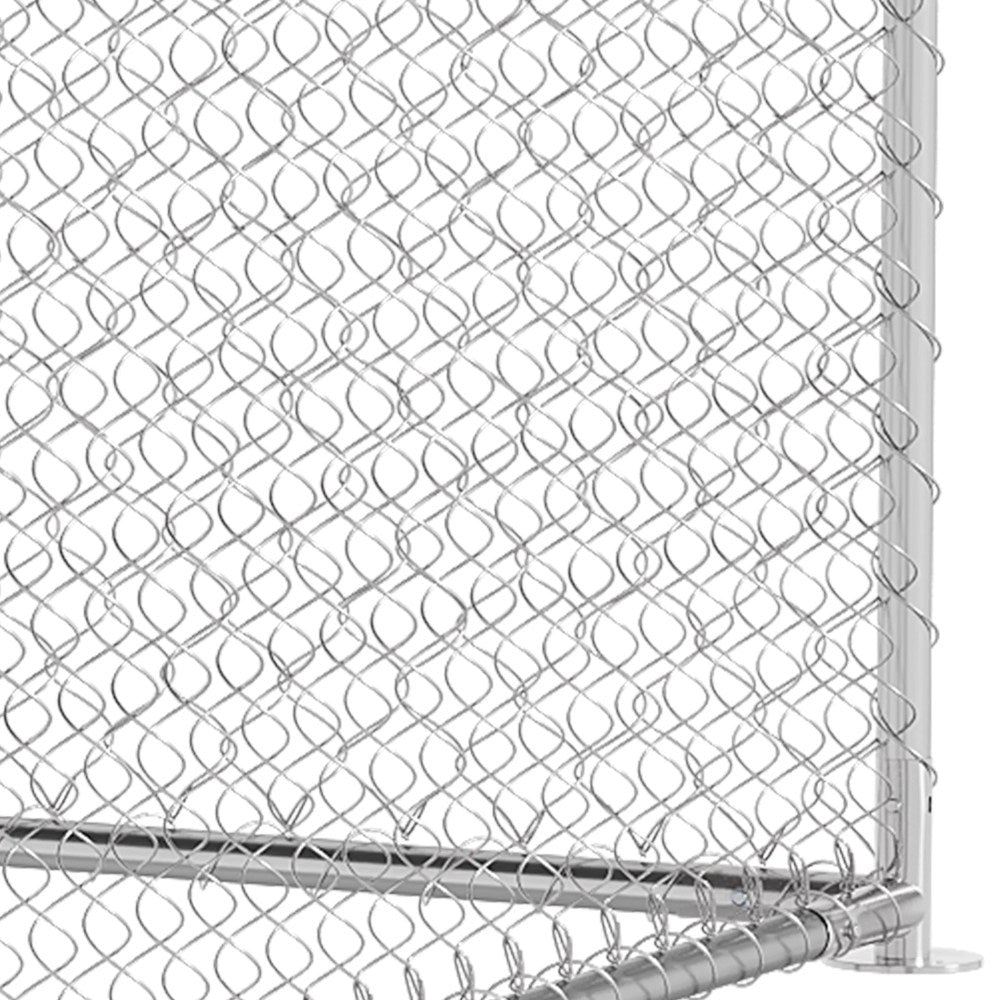 Dextrus Outdoor Dog Kennel Enclosure With Roof And Rotating Feeder Bowls, 10'x10', Silver