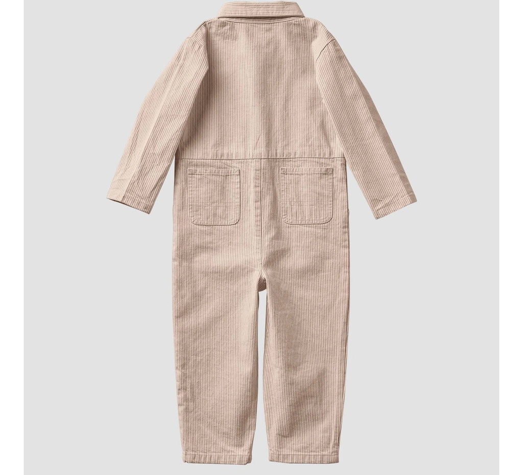 Kids' Striped Twill Snap-Front Coverall - Brown