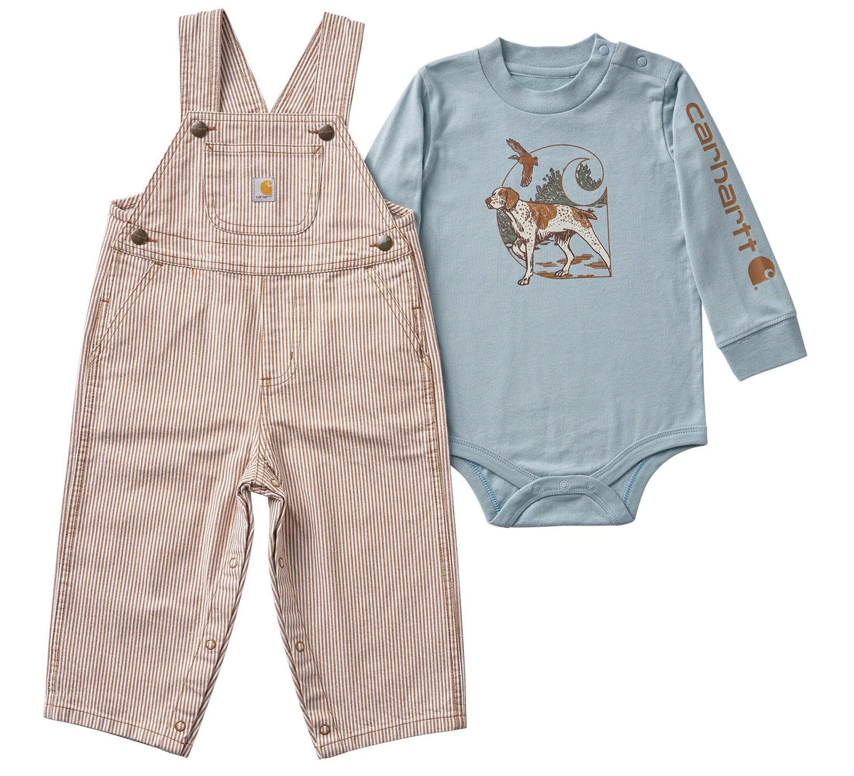 Baby 2-Piece Bodysuit & Striped Overall Set - Brown