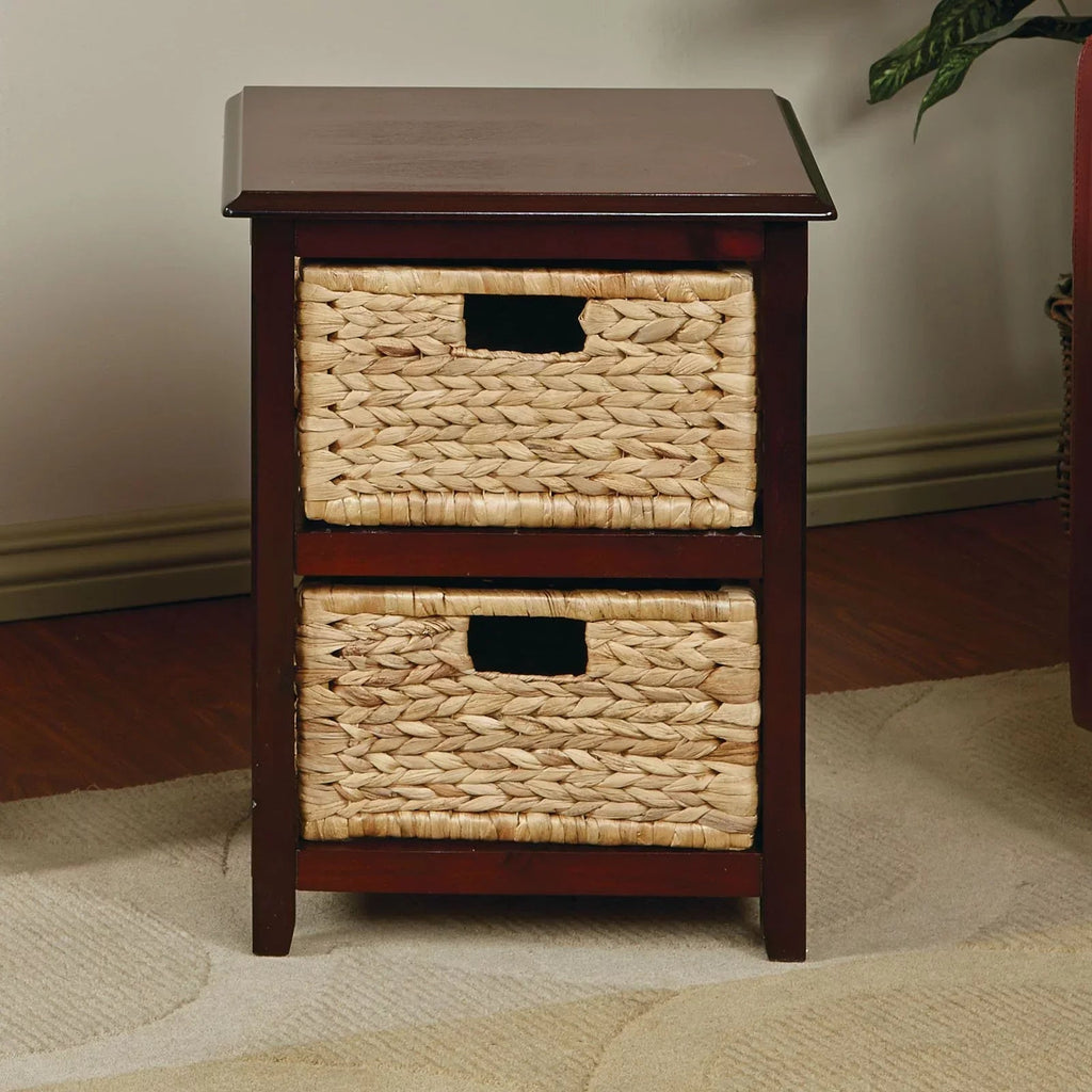 Two-Tier Engineered Wood Storage Unit With Natural Baskets, 16.5in W x 15.75in D x 21.25in H - Seabrook