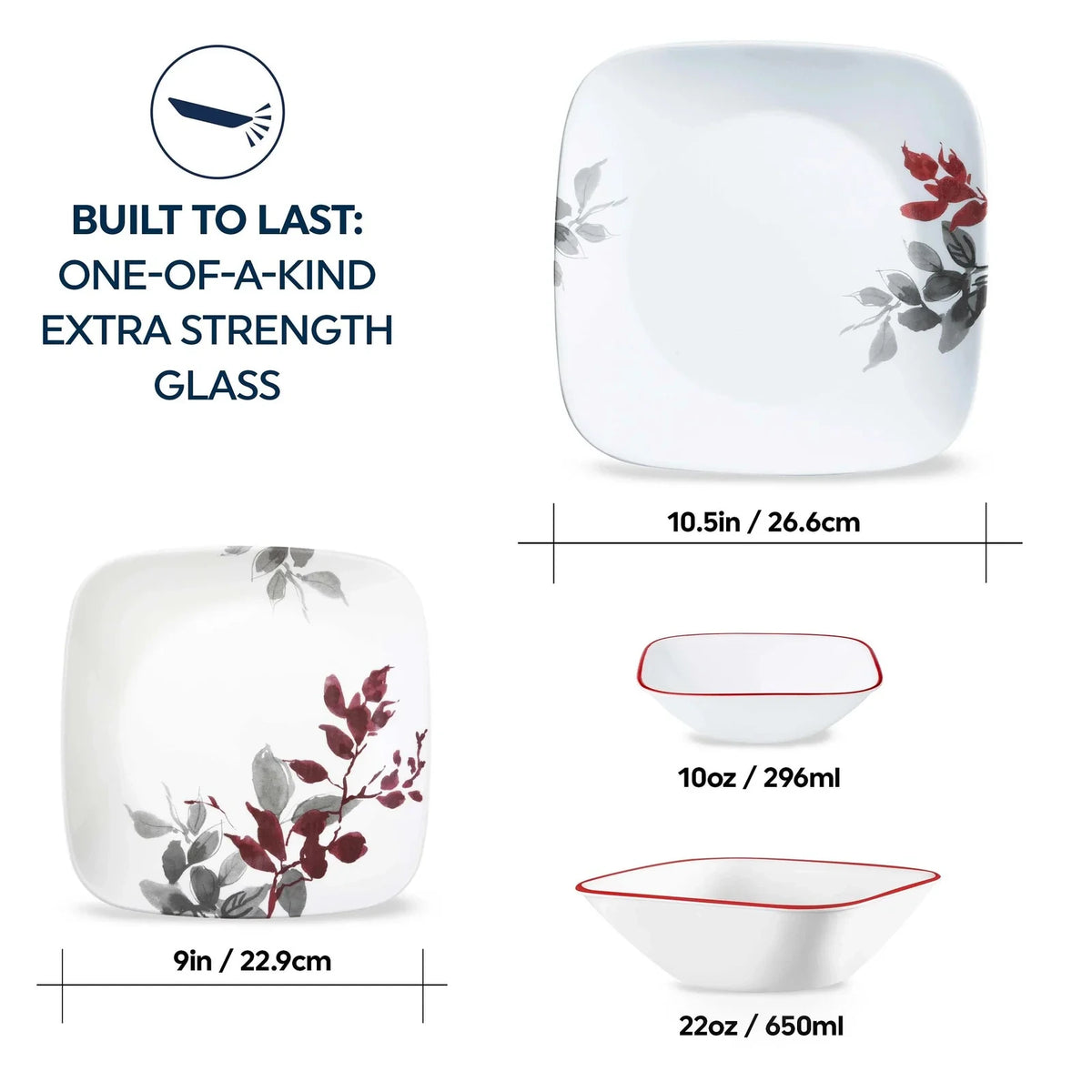 16-Piece Square Glass Dinnerware Set - Leaf Pattern