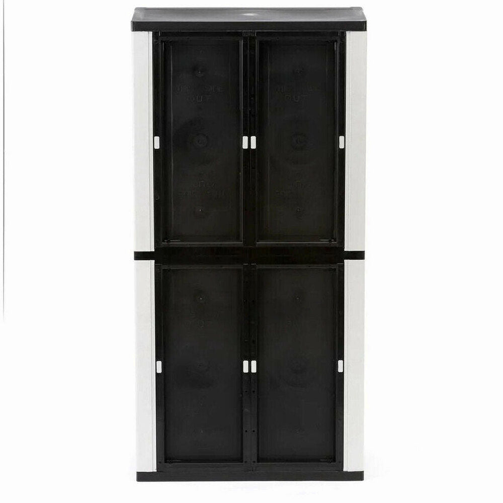 HDX Gray Plastic Freestanding Garage Cabinet With Adjustable Shelves And Lockable Doors, 35in W X 71in H X 18in D