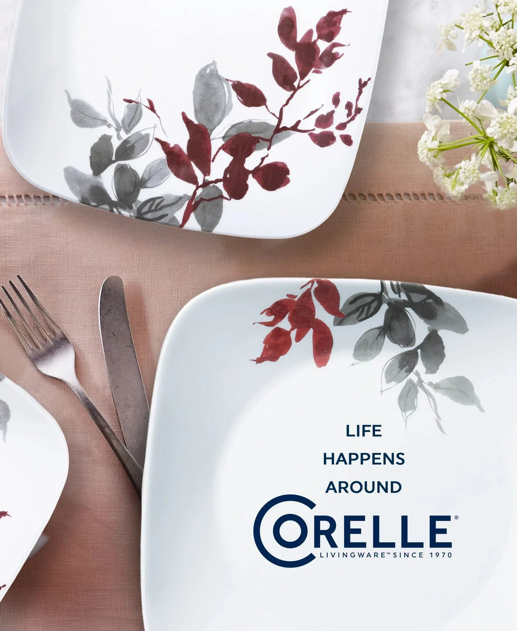 16-Piece Square Glass Dinnerware Set - Leaf Pattern