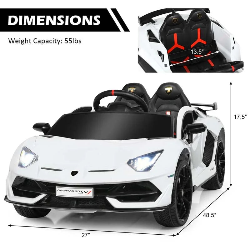Licensed Lamborghini SVJ Kids Ride-On Car, 12V Battery Powered - Red, White, Black, Green Or Pink