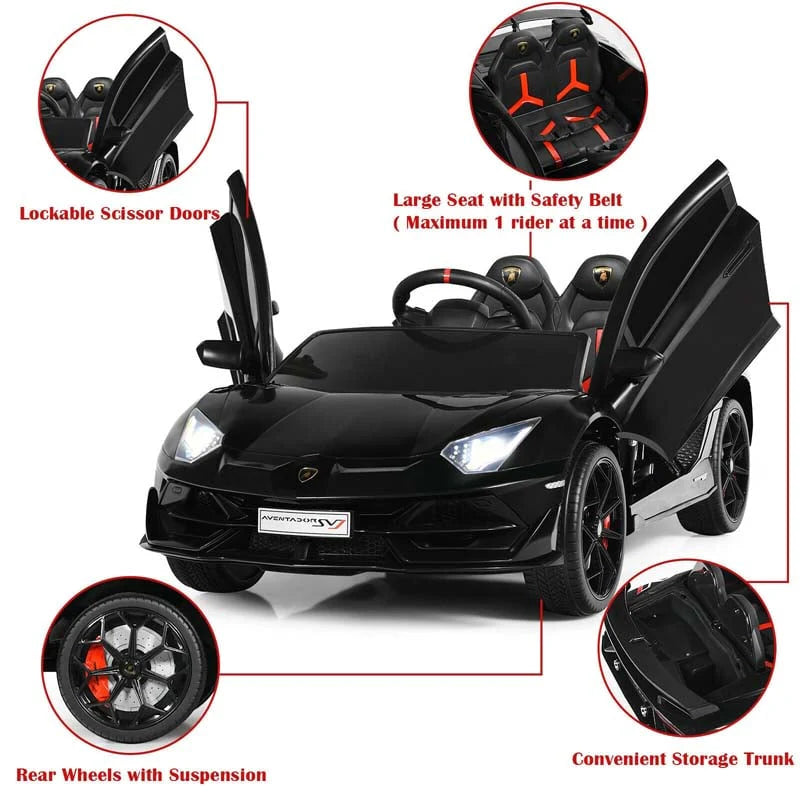 Licensed Lamborghini SVJ Kids Ride-On Car, 12V Battery Powered - Red, White, Black, Green Or Pink