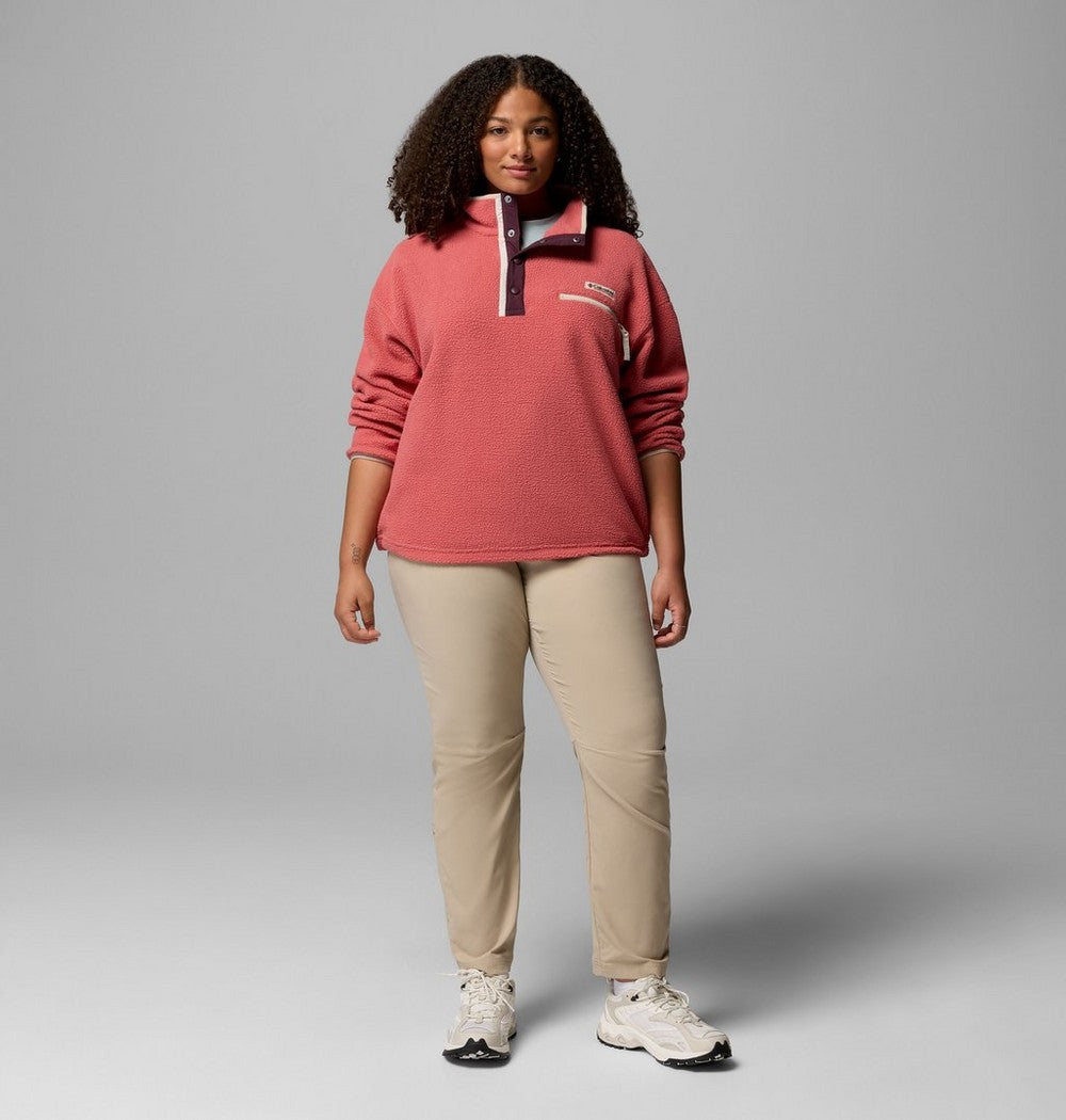 Women's Plus Cropped Sherpa Half-Snap Pullover - Tan