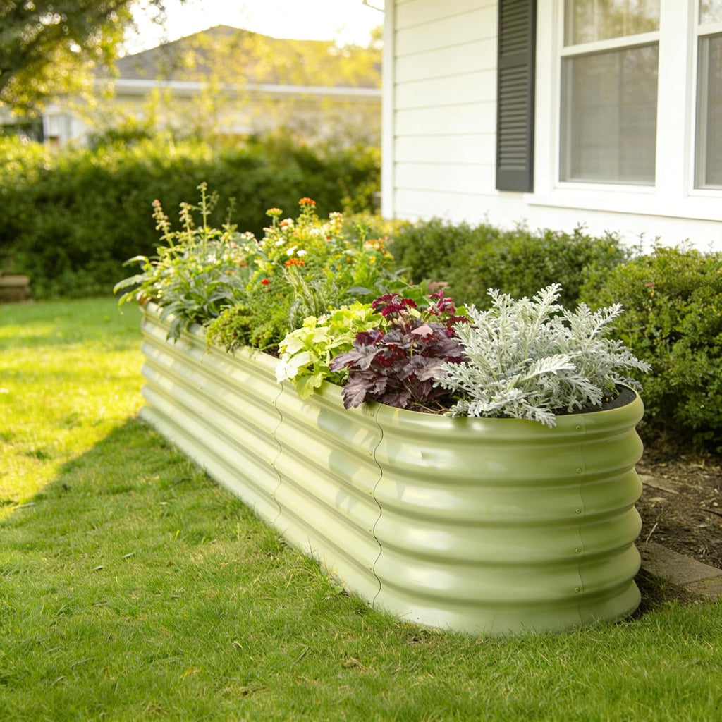 2-Pack Galvanized Raised Garden Bed Planter Boxes 6x2x1.5 ft, 17 Tall - Moss Green