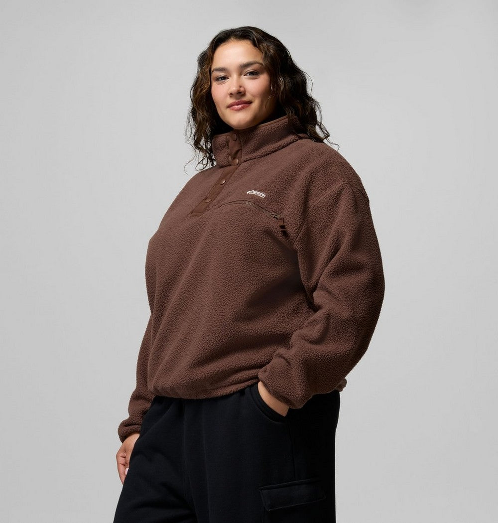 Women's Plus Cropped Sherpa Half-Snap Pullover - Tan