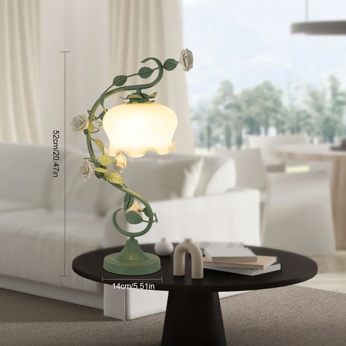 Rose Flower Table Lamp, Green, 60W Max