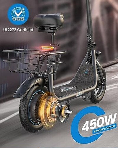 URBANMAX Electric Scooter With Seat, 450W, 22 Miles, Black - C1