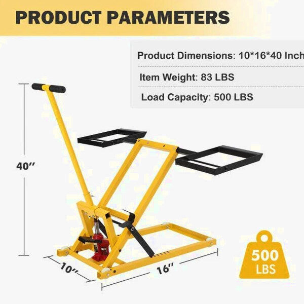 Lawn Mower Lift With Hydraulic Jack, 26 Inches, 500 LBS Capacity, Yellow - PHO_13L5VR2X2L