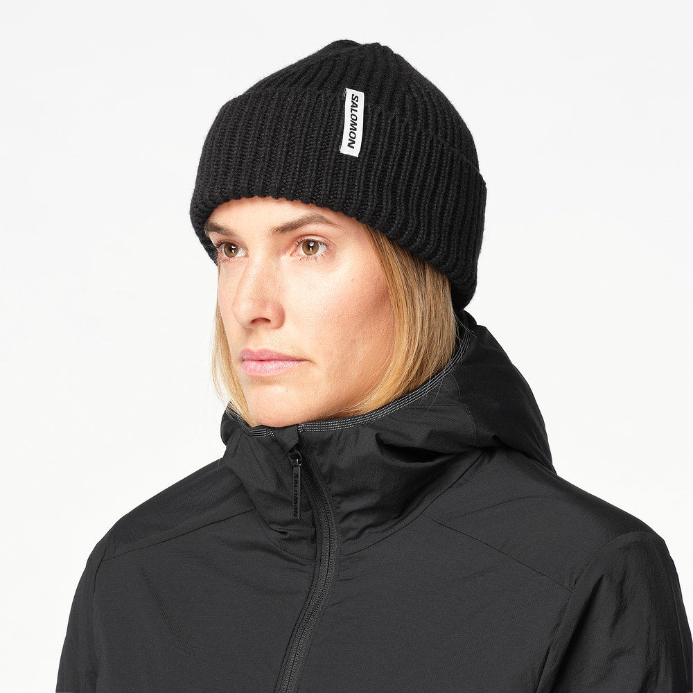 Wool Blend Knit Beanie - Brown