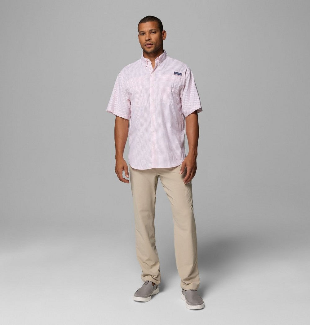 Men's Vented Short-Sleeve Fishing Shirt - Green Gingham