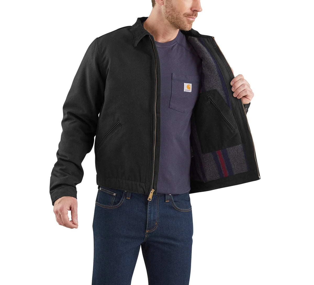 Men's Blanket-Lined Cotton Work Jacket - Brown