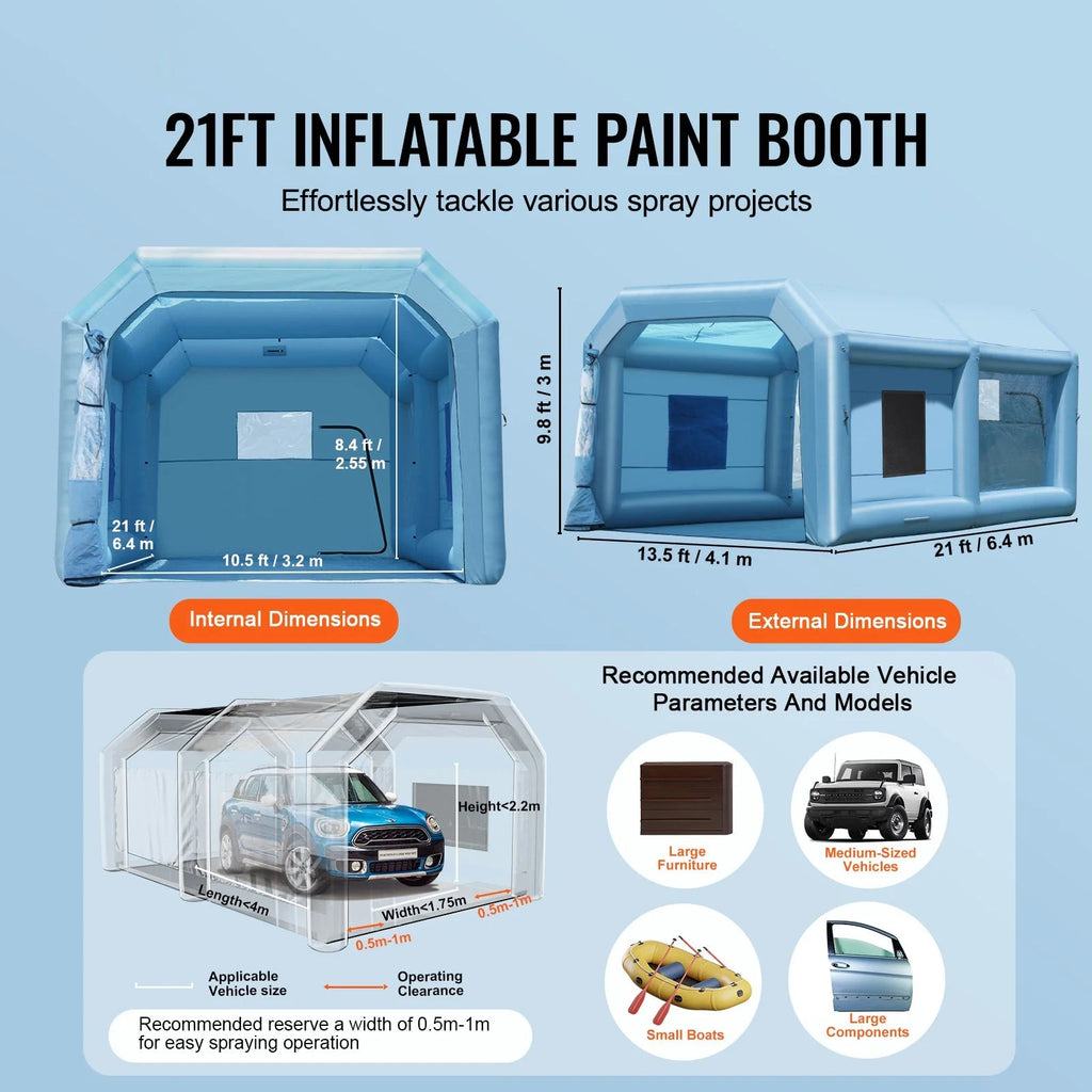 SKYSHALO Portable Spray Shelter, 21x13.5x9.8 ft With 1100W Blower And Filtration System
