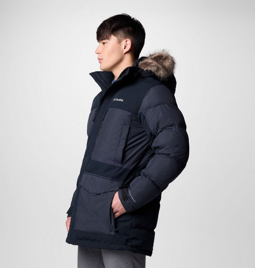 Men's Hooded Insulated Parka - Brown Black
