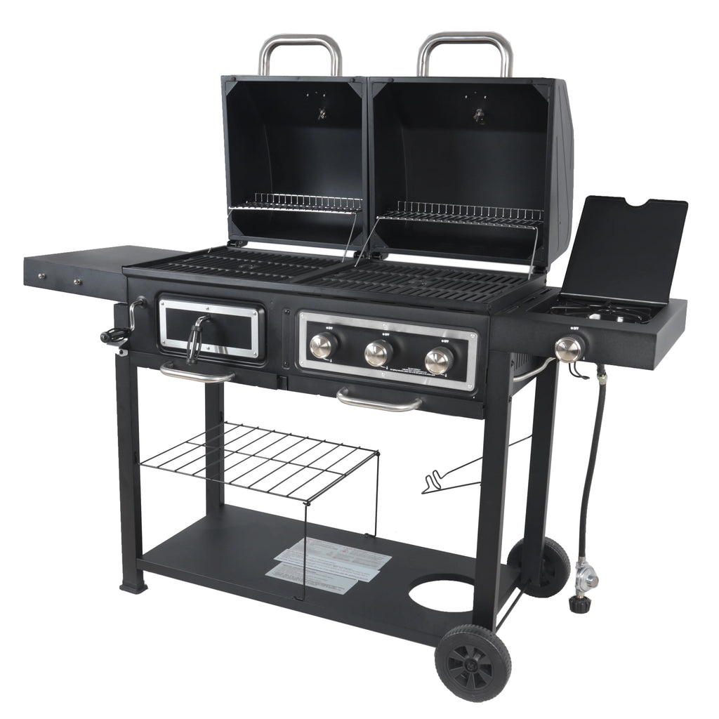 Dual Fuel Gas And Charcoal Combo Grill, Black With Stainless - GBC1793W
