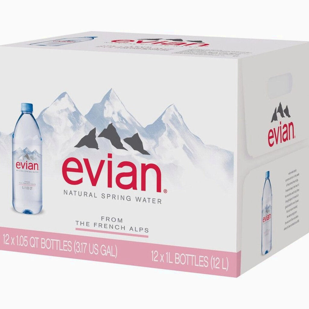 Evian Natural Spring Water 1L Bottles, 12 Pack