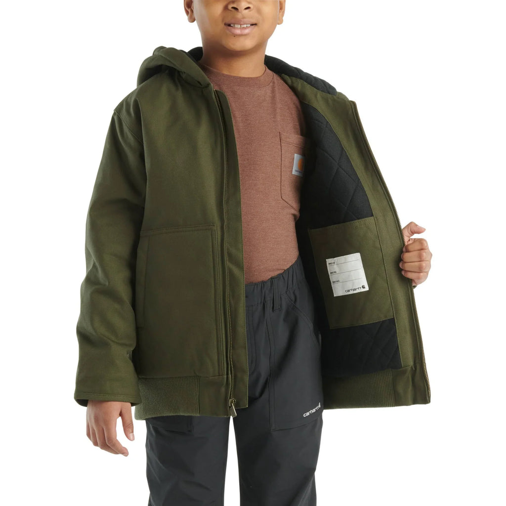 Boys' Quilted-Lined Hooded Canvas Jacket - Olive