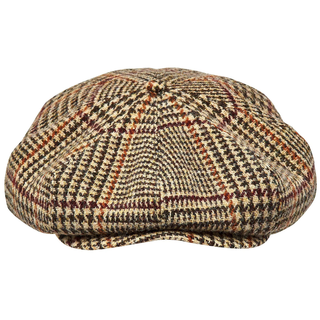 Birmingham Genuine Scottish Herringbone Tweed 8 Panels Man Cap Wool Large Crown Beige