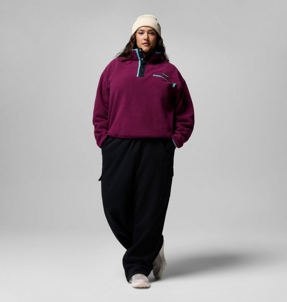 Women's Plus Cropped Sherpa Half-Snap Pullover - Tan