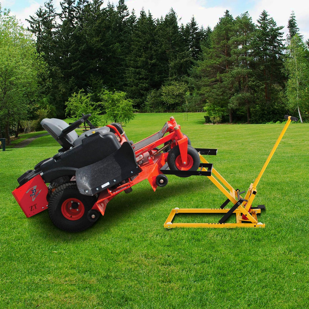 Lawn Mower Lift With Hydraulic Jack, 26 Inches, 500 LBS Capacity, Yellow - PHO_13L5VR2X2L