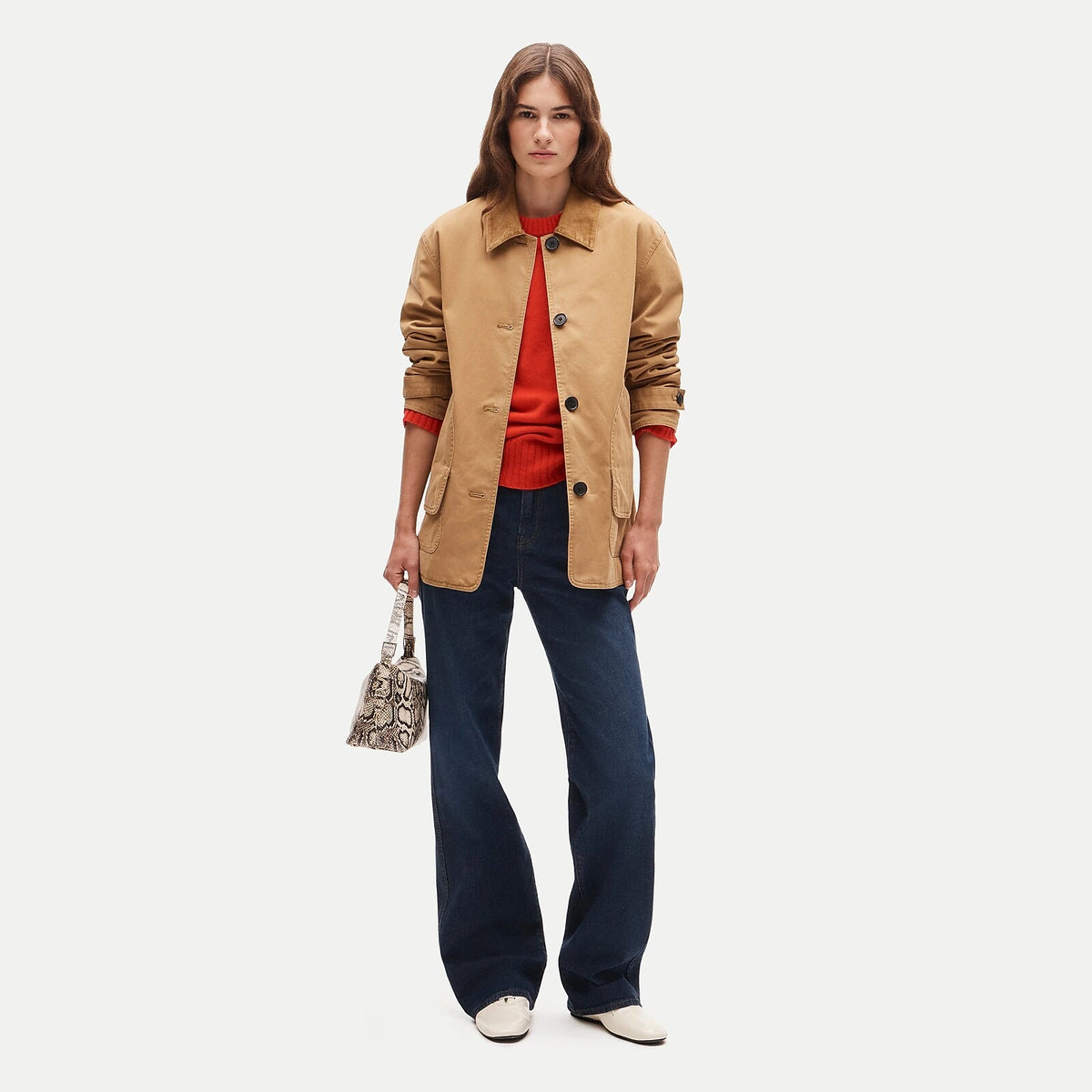 Women's Canvas Jacket With Corduroy Collar - Camel
