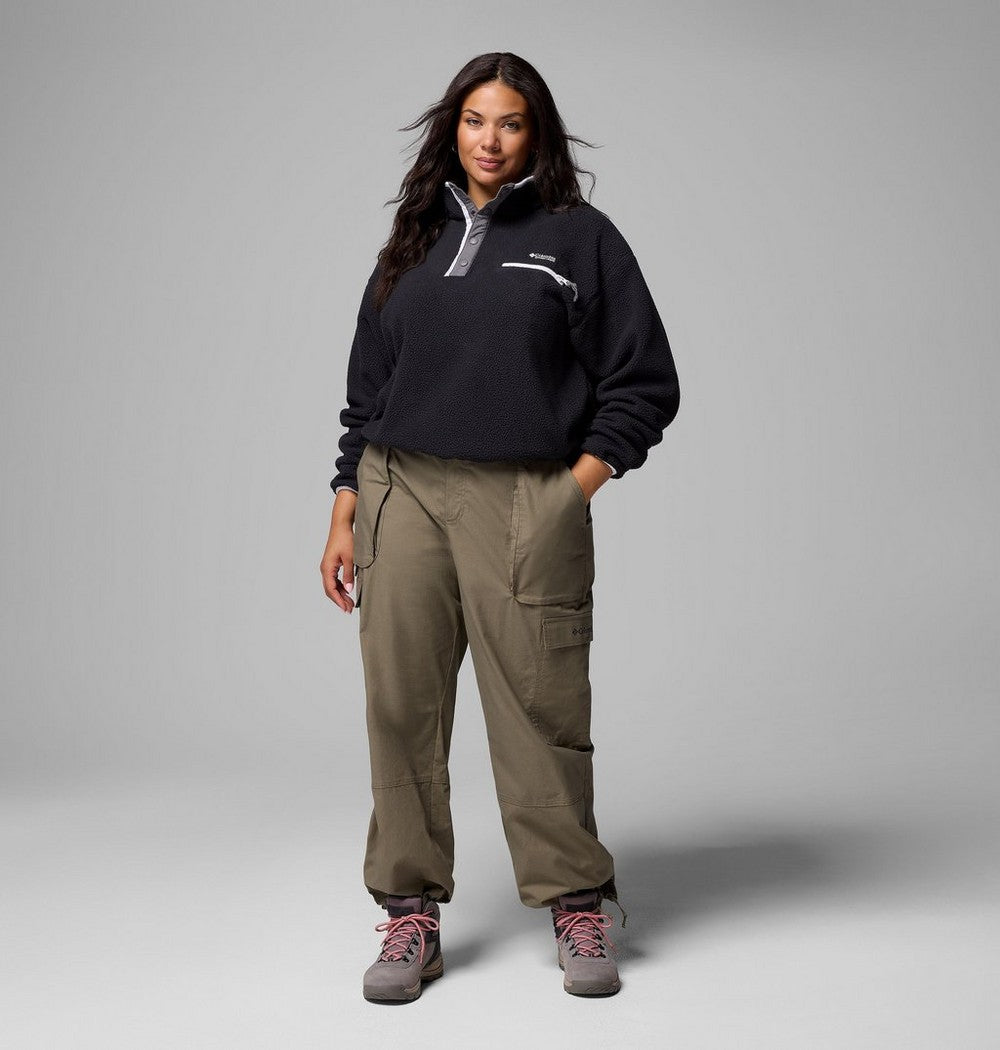 Women's Plus Cropped Sherpa Half-Snap Pullover - Tan