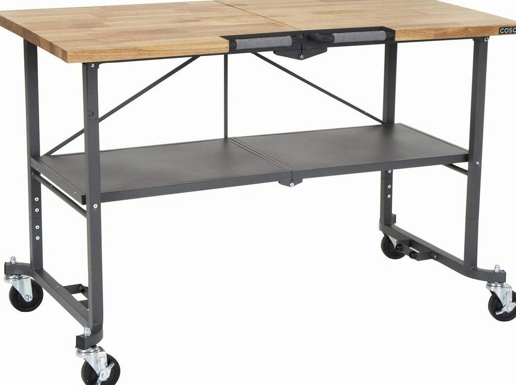 COSCO SmartFold Butcher Block Workbench, 700 lb Capacity, Pine - 66765DKG1E
