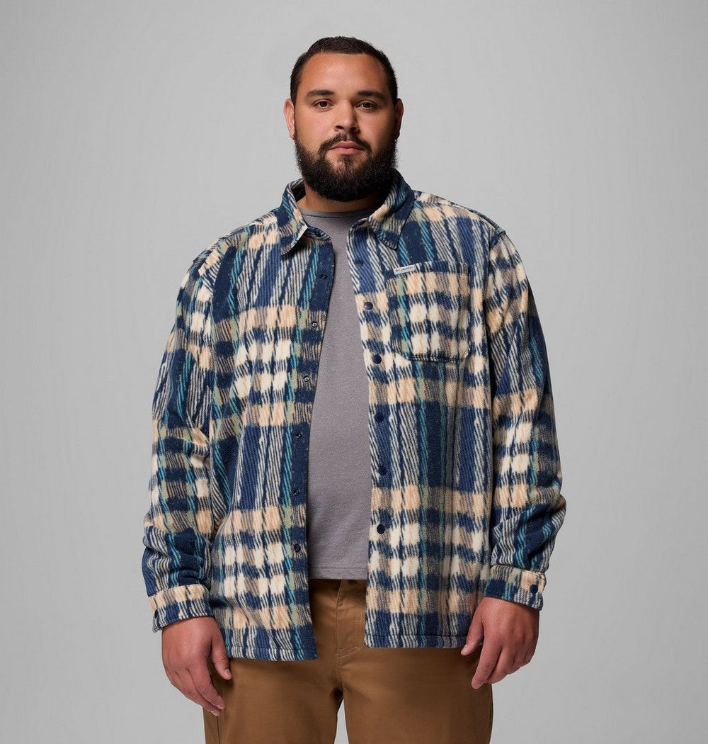 Men's Big Printed Fleece Shirt Jacket - Cream