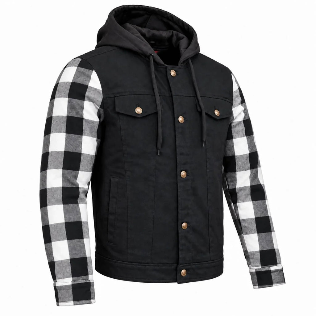 Men's Armored Denim Hooded Motorcycle Jacket