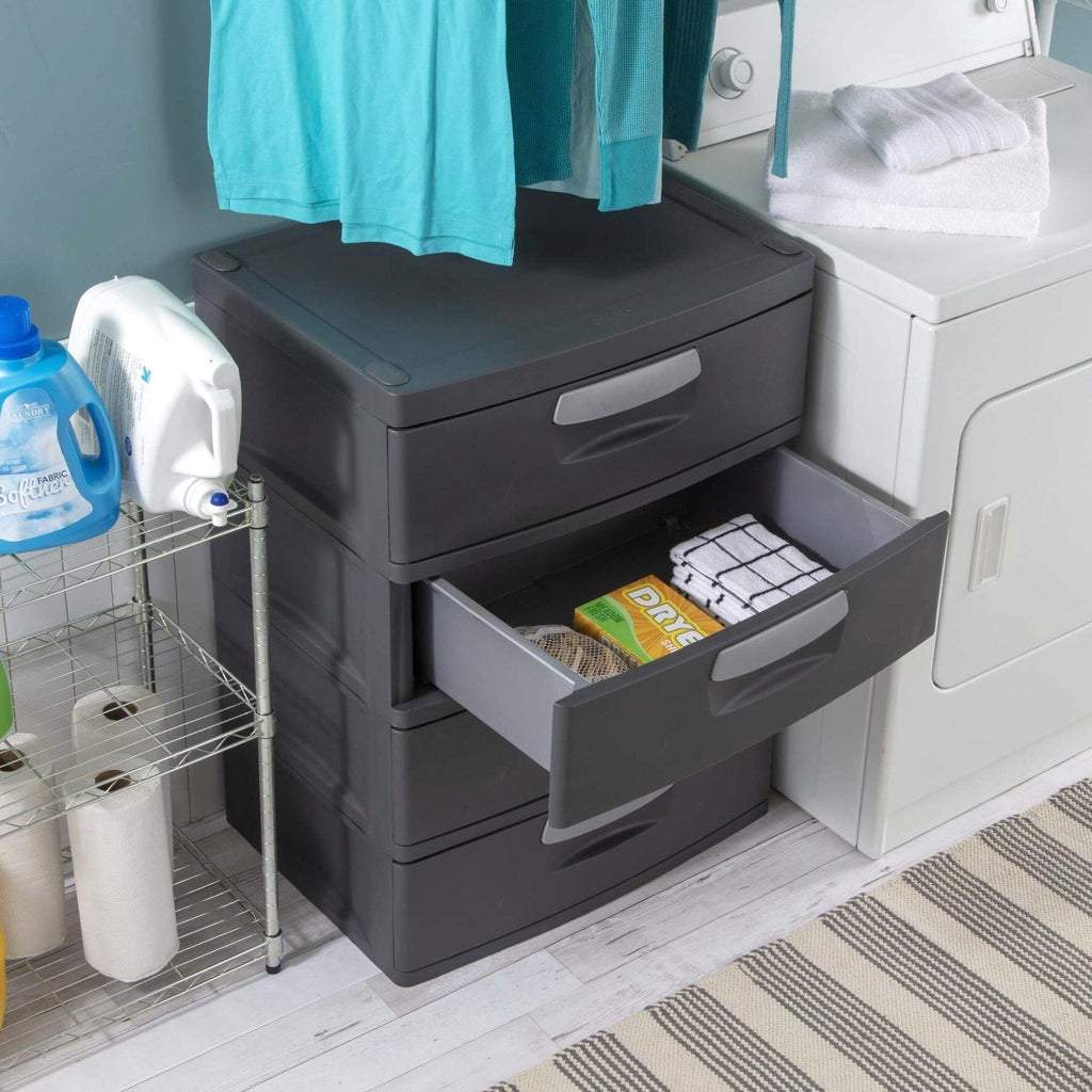 Sterilite Heavy-Duty 4 Drawer Plastic Storage Unit, Flat Gray
