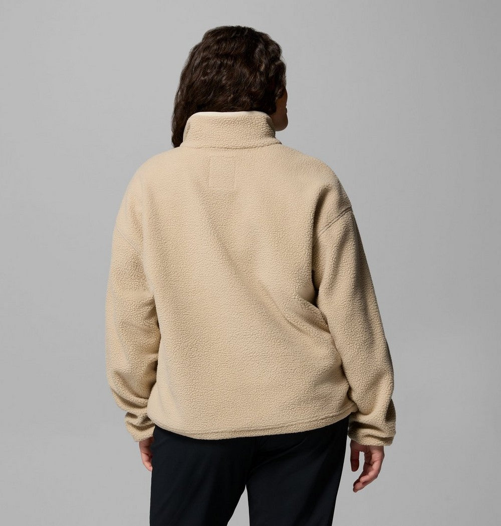 Women's Plus Cropped Sherpa Half-Snap Pullover - Tan