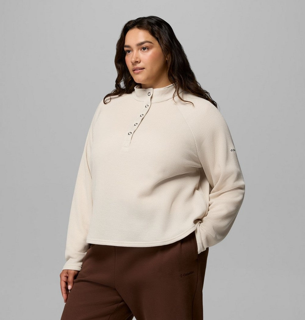 Women's Plus Waffle-Knit Half-Snap Shirt - Gray
